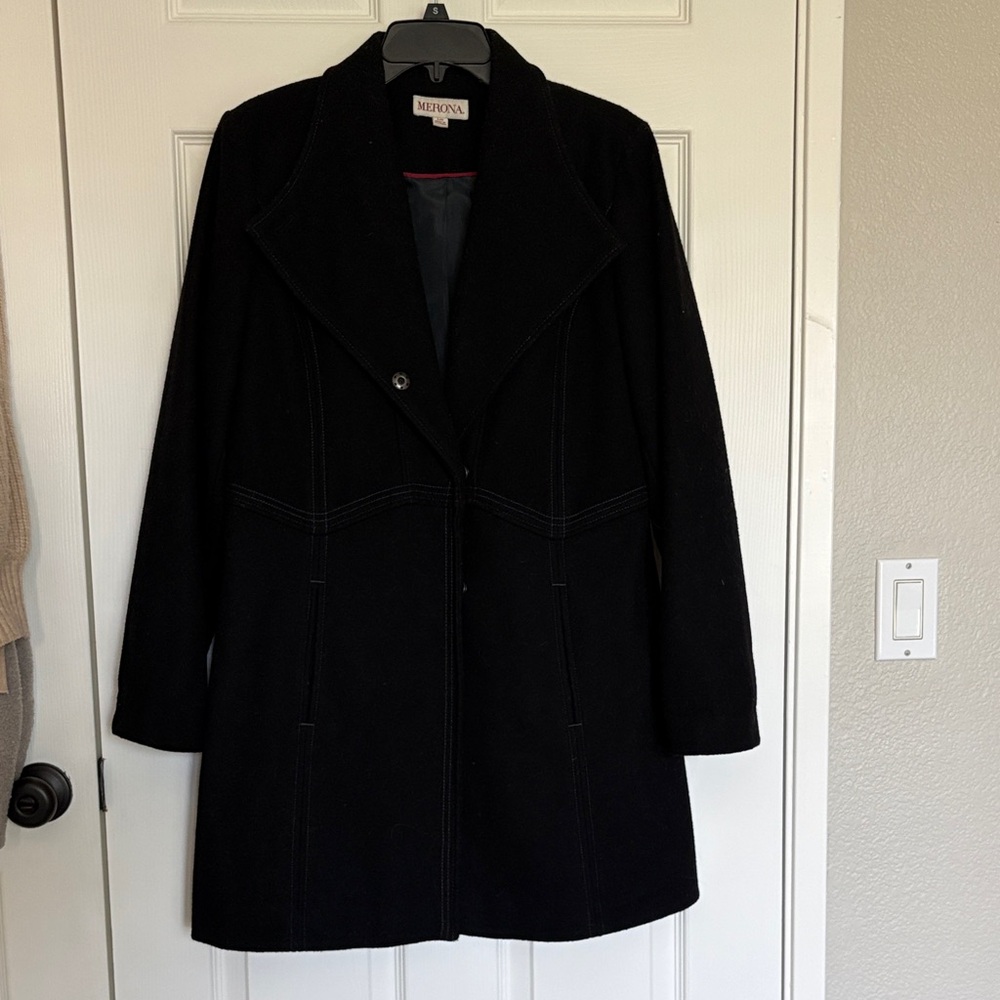 Merona Black Single-Breasted Wool-Blend Pea Coat